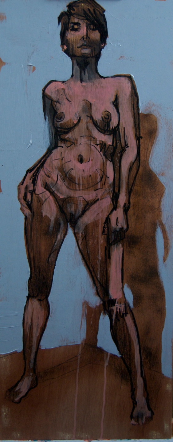 ["Standing Ashley," mixed media on panel, 12 x 30]