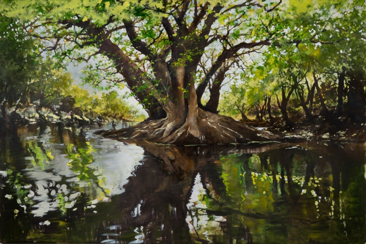 [“Ogeechee Lime,” oil on canvas, 72  x 109, photographed by Doug Eng.]