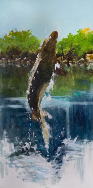 [“Gulf Sturgeon,” 72 x 36, oil on canvas. Photographed by Doug Eng.]